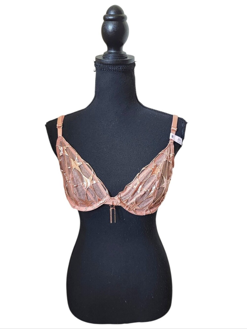 Victoria's Secret unlined star embroidery tan gold bra very sexy